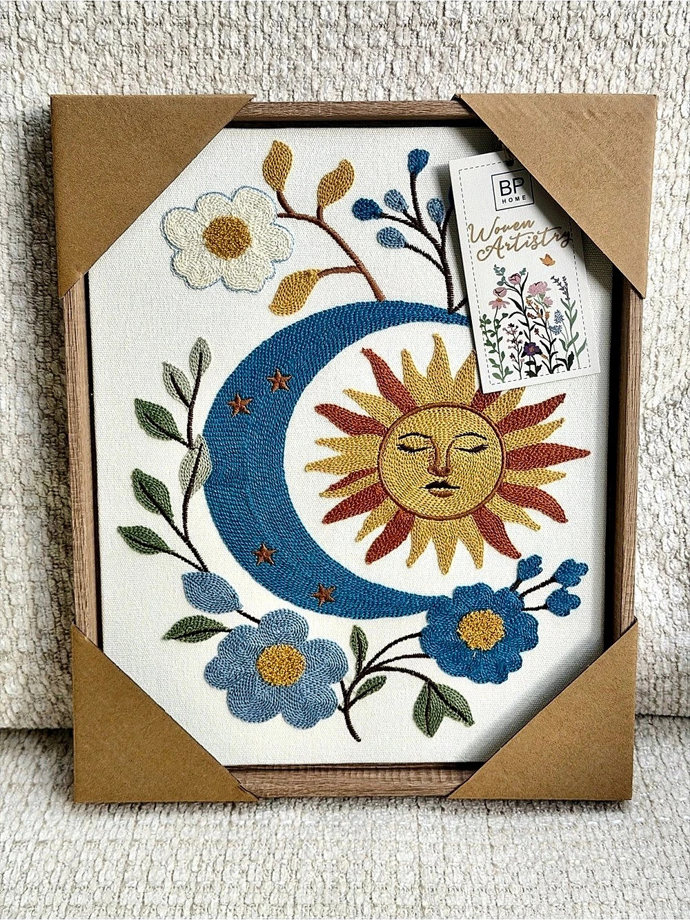 BP Home Sun Moon Embroidered Wall Art 12x15 Floral Celestial Decor Cottage NWT